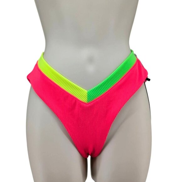 OneOne Jesse Bikini Bottoms Womens Curacao Pink Full Bottom V Shaped Waist Sz M - Picture 1 of 9